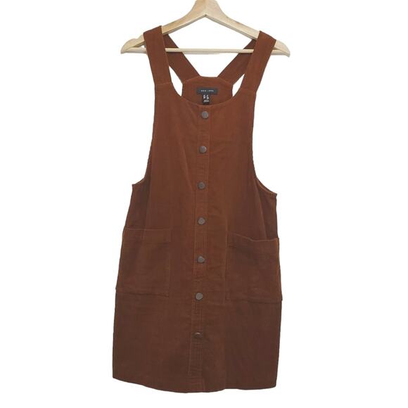 New Look | Corduroy Bib Dress with Faux Button Front and Pockets - Picture 1 of 9